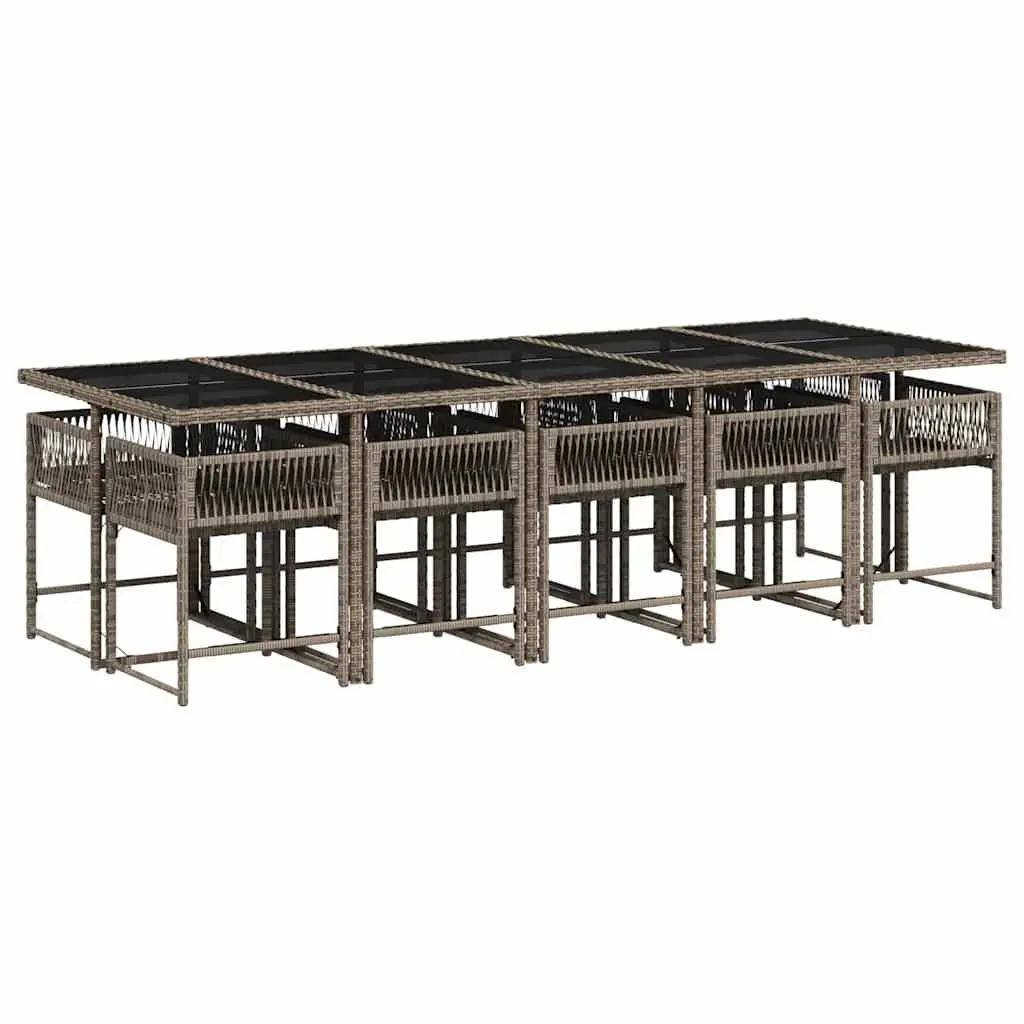 Outdoor Dining Set 11 Piece Grey Poly Rattan Garden Furniture with Cushions