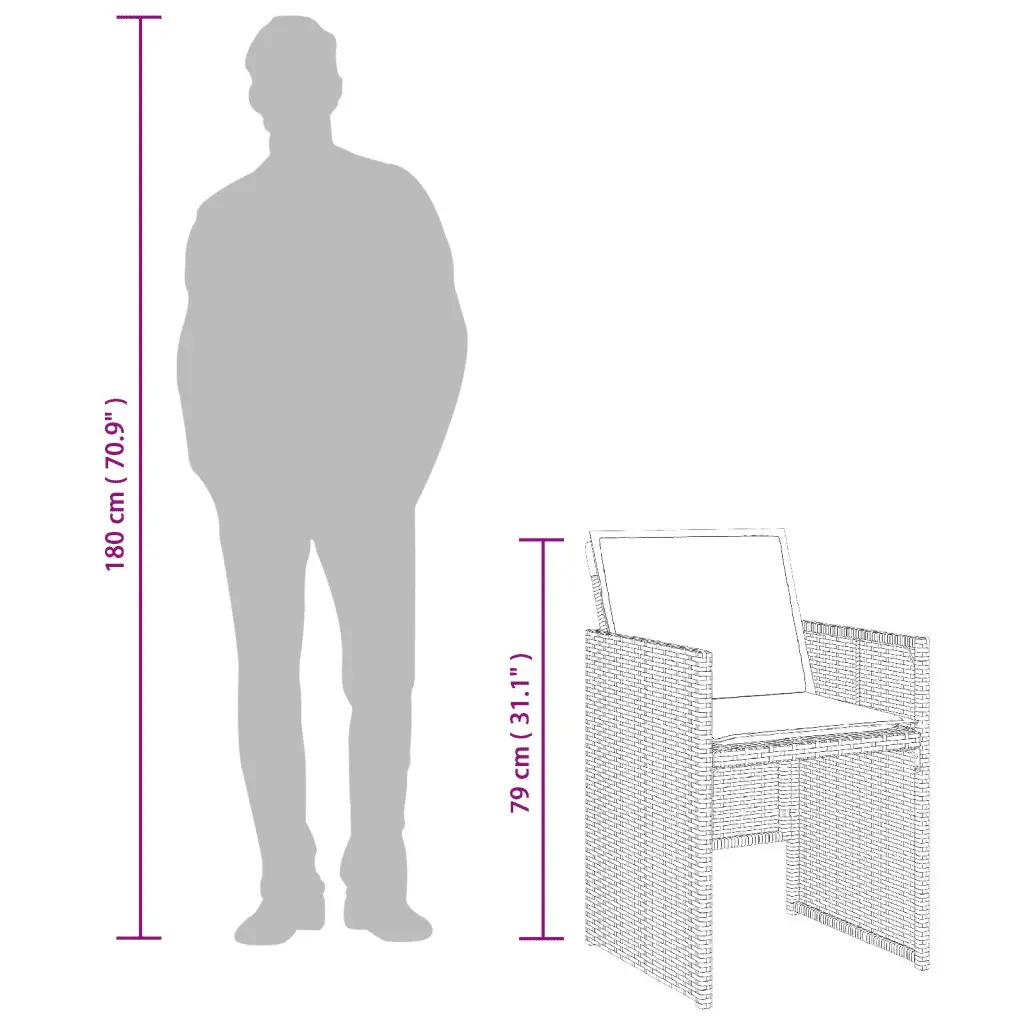 Garden Dining Set 11 Piece Outdoor Furniture PE Rattan Chairs Table Tempered Glass Top Folding Backrests Padded Cushions