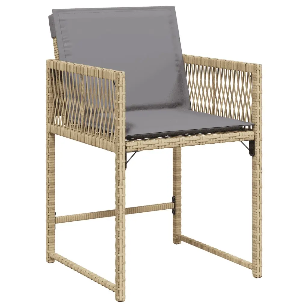 9 Piece Outdoor Dining Set Beige Poly Rattan Patio Garden Furniture with Cushioned Seating and Tempered Glass Tabletop