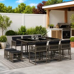 Garden Dining Set 11 Piece Grey Poly Rattan Outdoor Furniture with Cushions