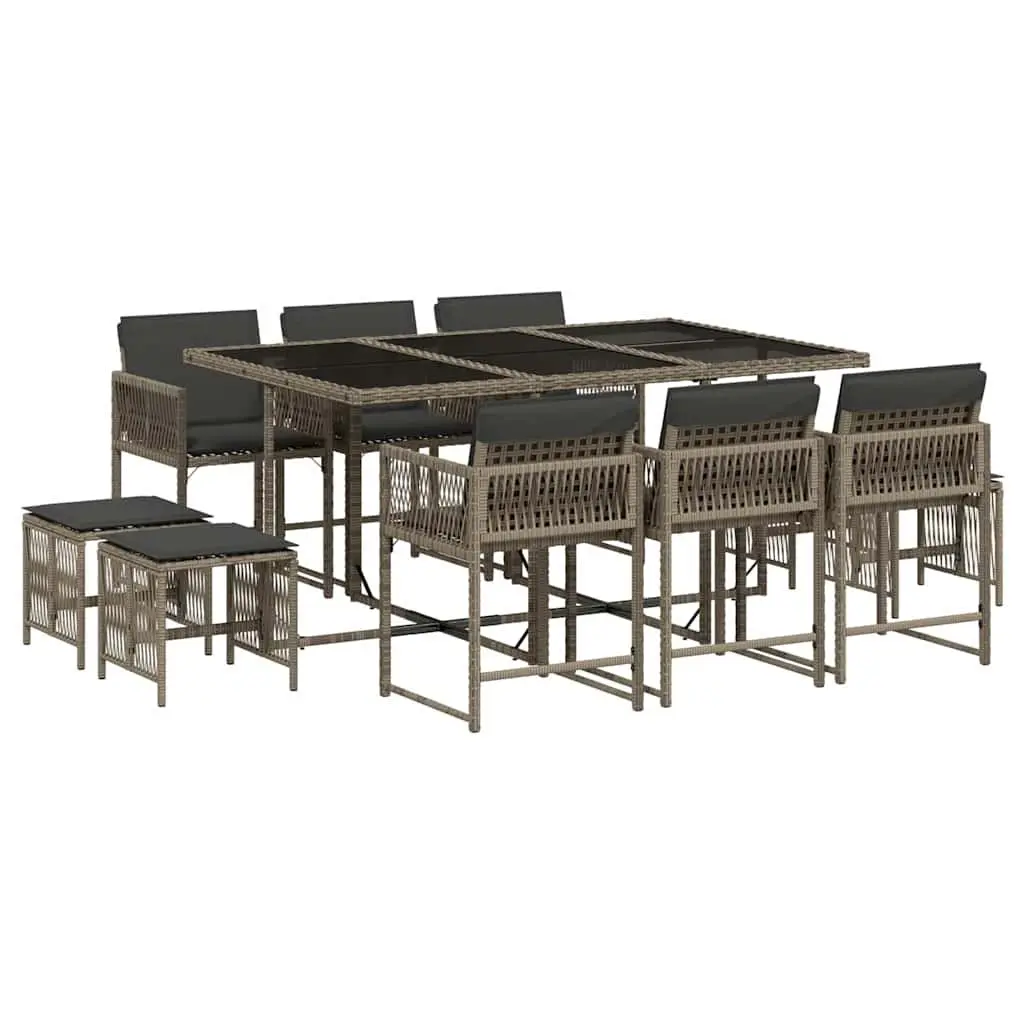 Garden Dining Set 11 Piece Grey Poly Rattan Outdoor Furniture with Cushions