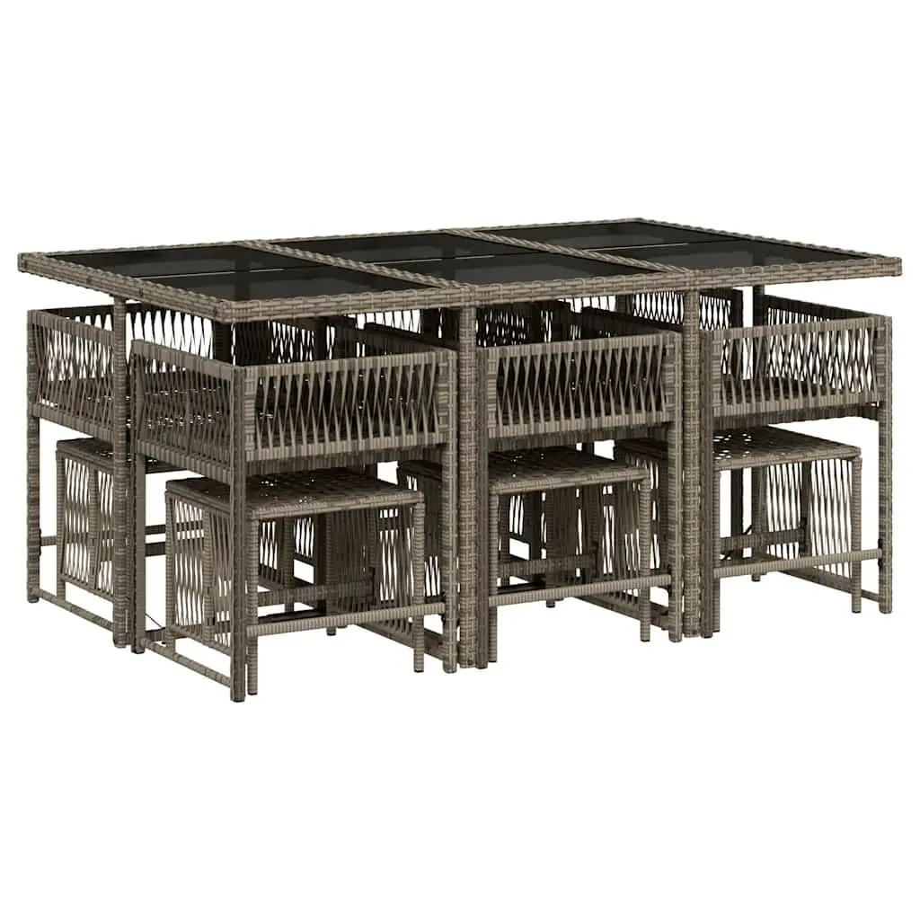 Garden Dining Set 11 Piece Grey Poly Rattan Outdoor Furniture with Cushions