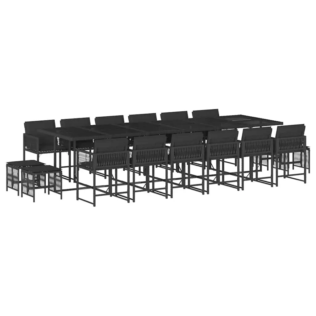17PieceGardenDiningSetBlackPERattanTableChairswithPaddedCushionsforOutdoorPatioandBackyard