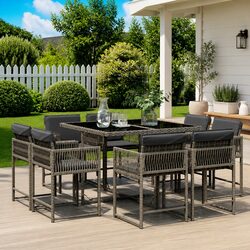 9 Piece Grey Rattan Outdoor Dining Set for Your Patio