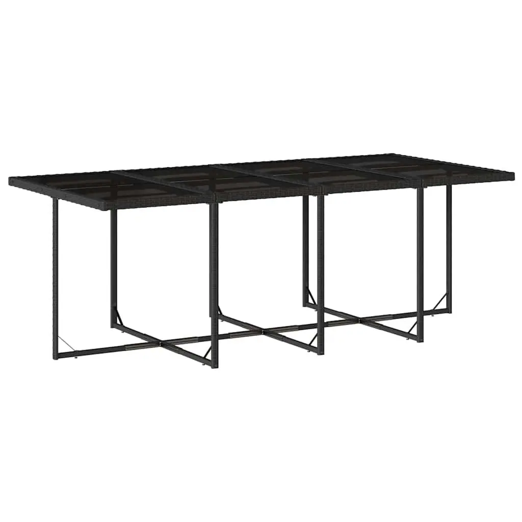 Garden Dining Set 13 Piece Outdoor Furniture Patio Table Chairs Black Poly Rattan Tempered Glass Top Foldable Chair Backrests