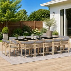 Garden Dining Set 15 Piece Outdoor Furniture PE Rattan Chairs Table Cushions