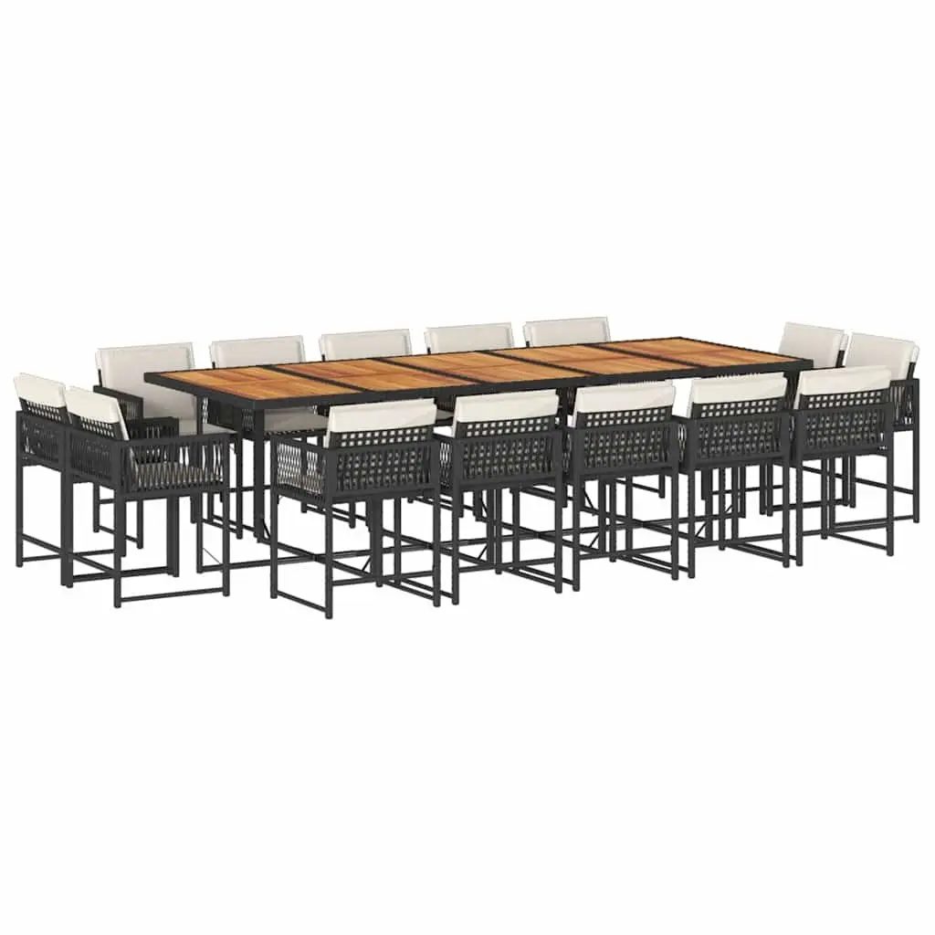 Outdoor Dining Set 15 Piece Poly Rattan Chairs Table Cushions Black