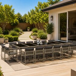 Stylish 17 Piece Outdoor Dining Set with Grey Cushions