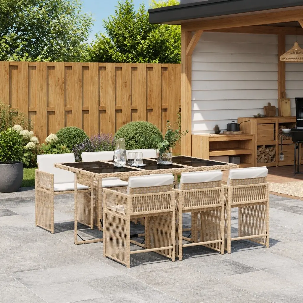 7 Piece Garden Dining Set Outdoor Patio Furniture Beige PE Rattan with Cushions