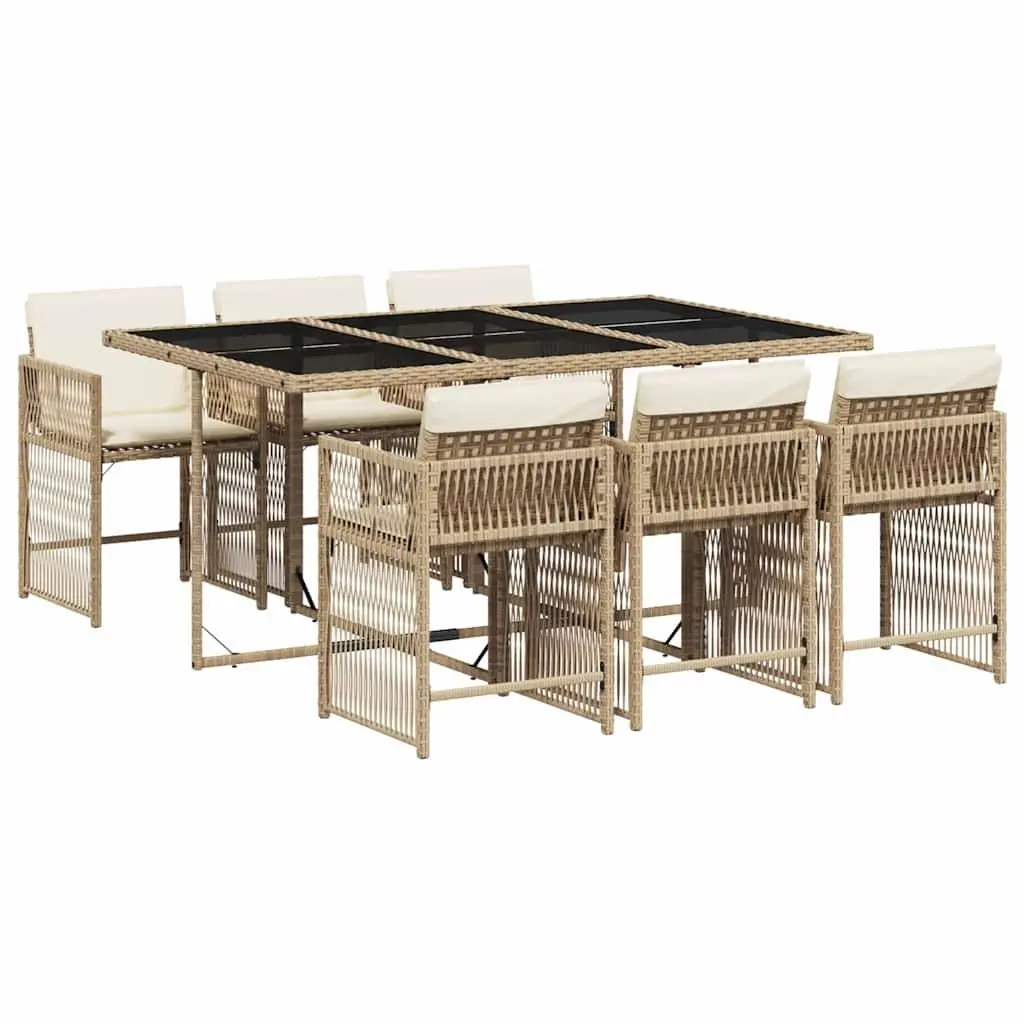 7 Piece Garden Dining Set Outdoor Patio Furniture Beige PE Rattan with Cushions