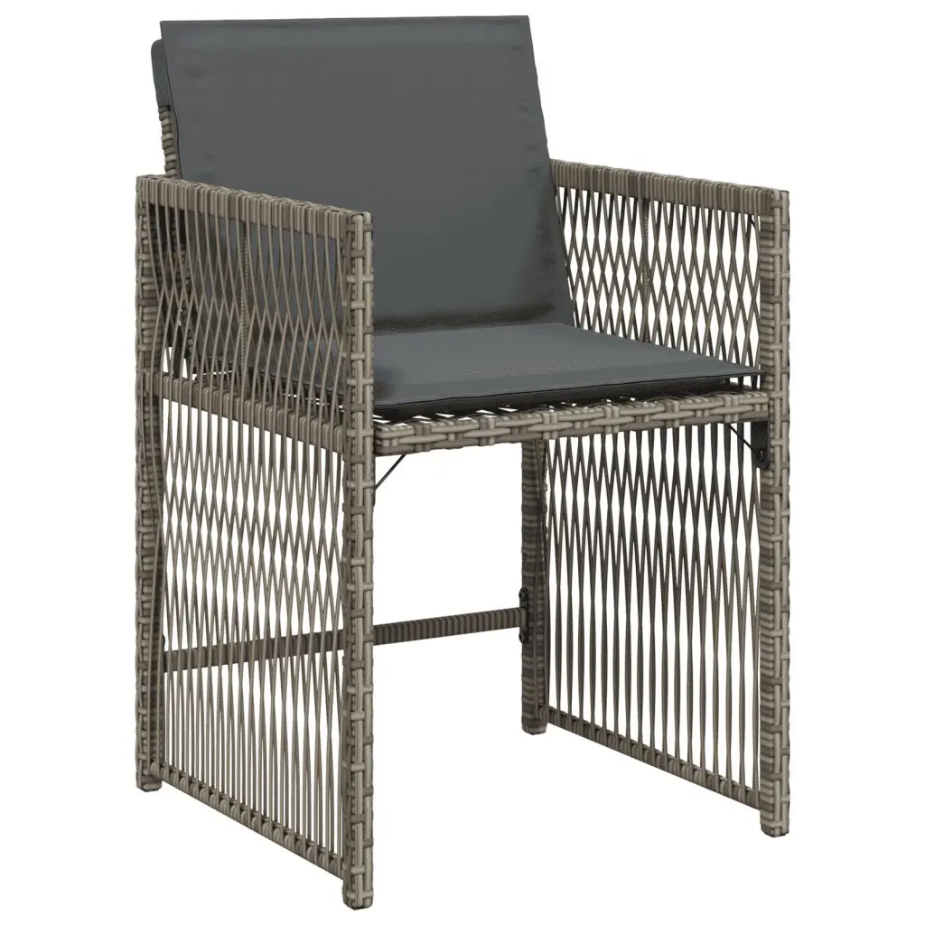 Garden Dining Set 11 Piece Grey Poly Rattan Chairs Table with Tempered Glass Top and Foldable Backrests
