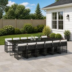 Outdoor Dining Set 13 Piece Black Rattan with Cushions