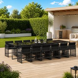 Al Fresco 13-Piece Dining Set: Black Rattan Table and Chairs