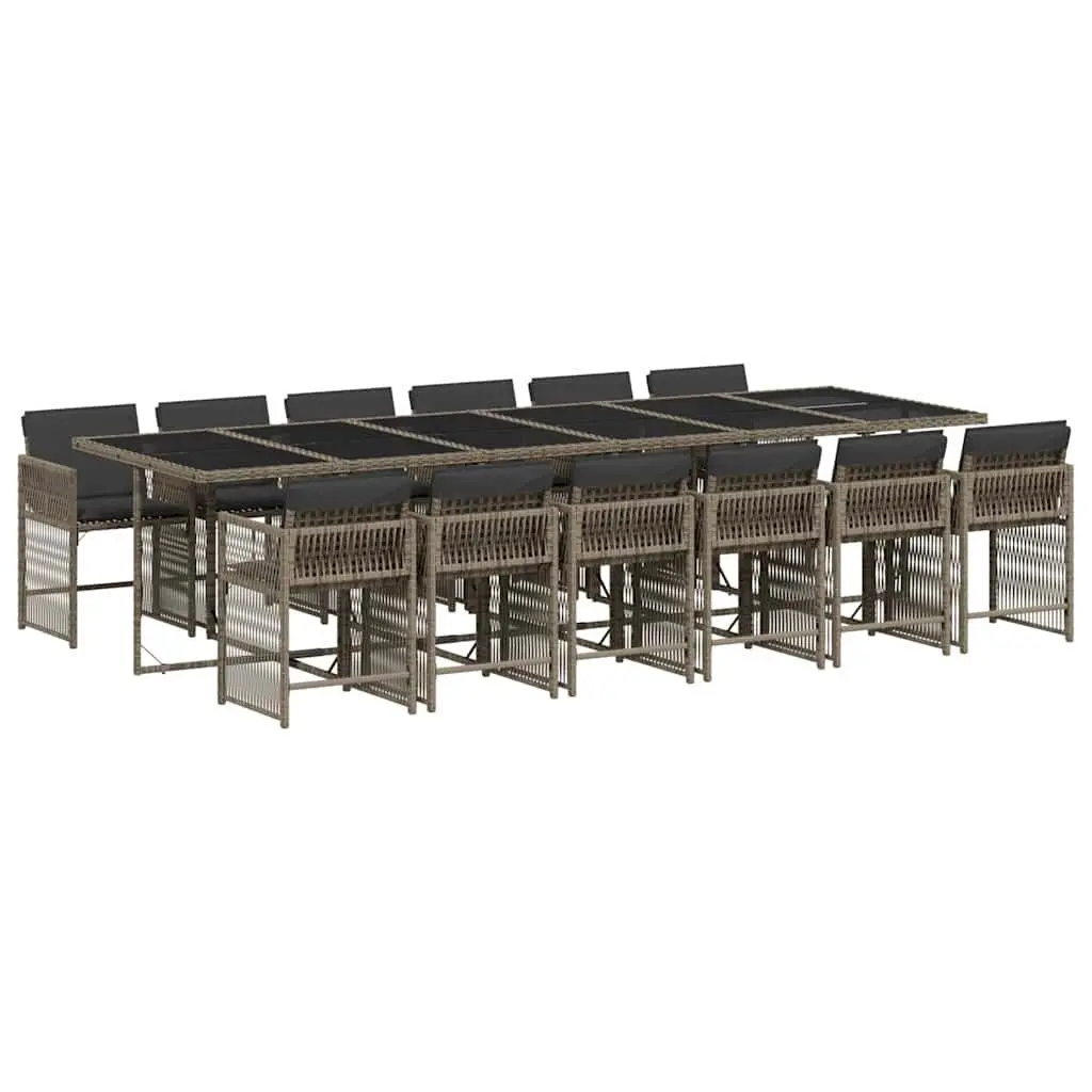 Garden Dining Set 13 Piece Outdoor Furniture Grey Poly Rattan Cushioned Seating