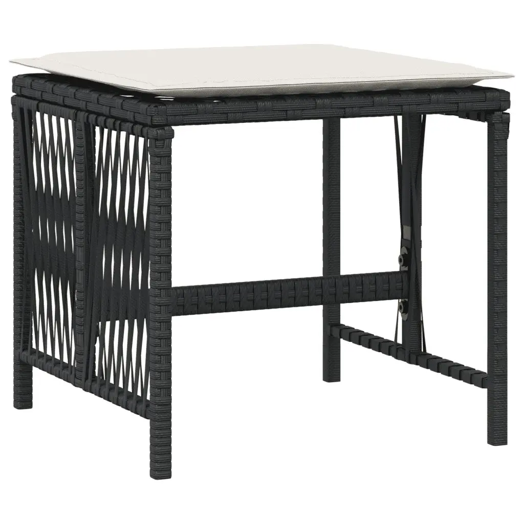 Garden Dining Set 9 Piece Outdoor Furniture Black Poly Rattan Cushions Tempered Glass Table