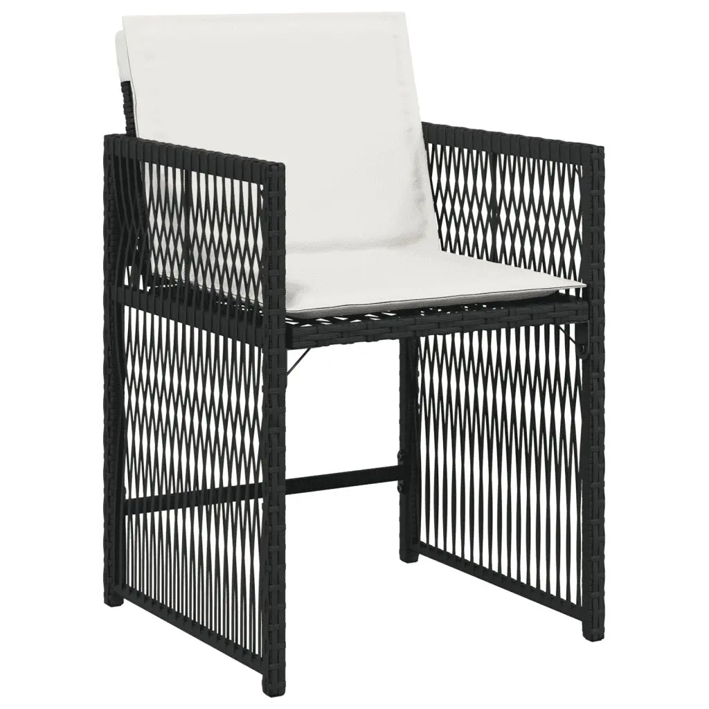 Garden Dining Set 9 Piece Outdoor Furniture Black Poly Rattan Cushions Tempered Glass Table