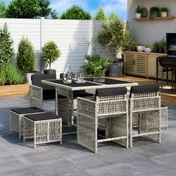 Grey Poly Rattan 9 Piece Outdoor Dining Set for Your Patio