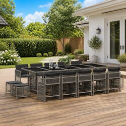 Garden Dining Set 15 Piece Outdoor Furniture Grey Poly Rattan Chairs Table Patio