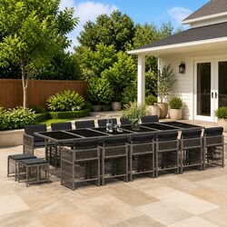 Garden Dining Set 17 Piece Grey Poly Rattan Outdoor Furniture with Cushions