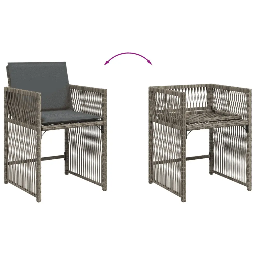 Garden Dining Set 9 Piece Grey Poly Rattan Chairs Table with Tempered Glass Top and Padded Cushions