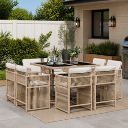 9 Piece Beige Garden Dining Set with Comfortable Chairs