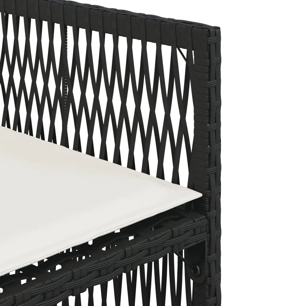 Outdoor Dining Set 9 Piece Black Poly Rattan with Cushions Acacia Wood Table Weather Resistant Lightweight