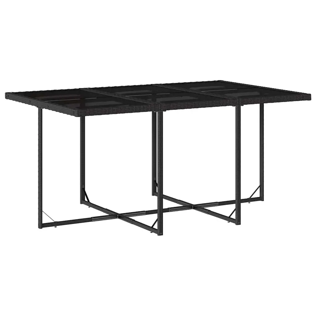 Outdoor Dining Set 11 Pieces Black Rattan Cushions for Garden and Patio with Foldable Chairs and Tempered Glass Table