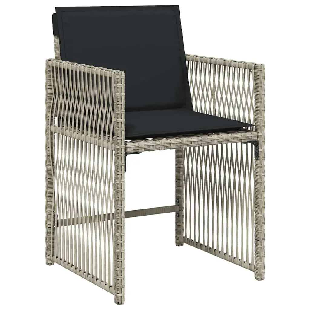 Garden Dining Set 13 Piece Outdoor Furniture Grey Poly Rattan with Cushions Folding Chairs Tempered Glass Table