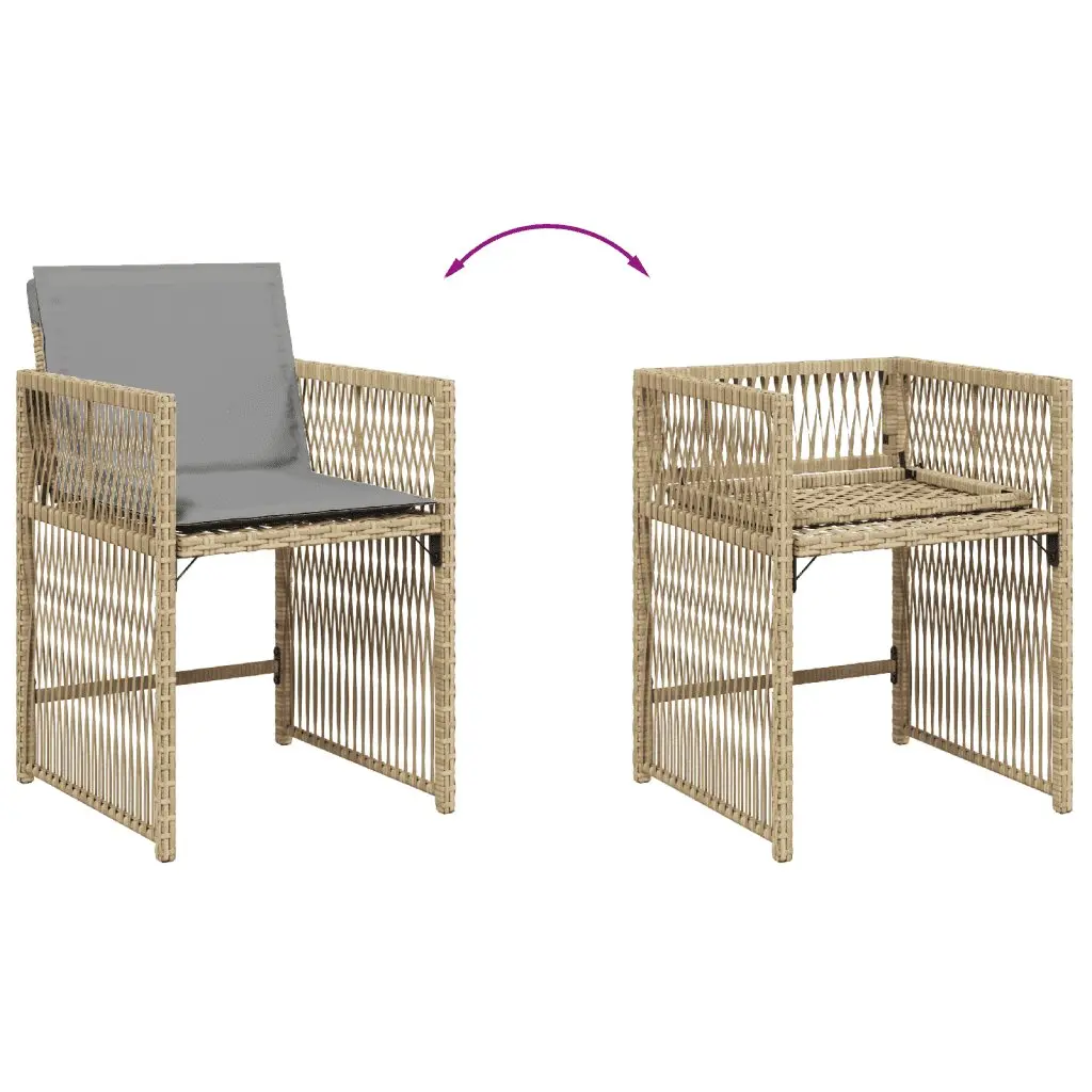 13 Piece Garden Dining Set Beige Poly Rattan Outdoor Patio Furniture with Foldable Chair Backrests and Thickly Padded Seat Cushions