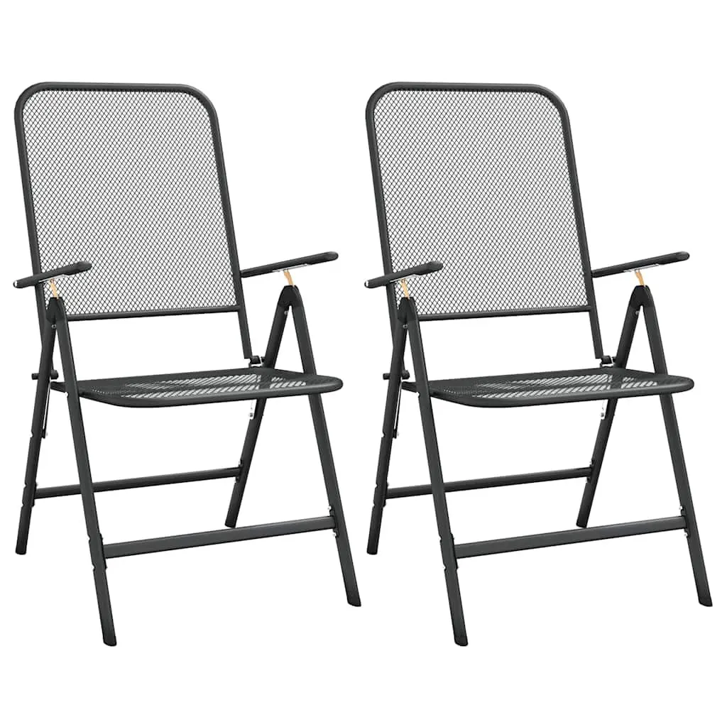 Garden Dining Set 3 Piece Metal Mesh Anthracite Outdoor Furniture with Foldable Chairs and Adjustable Backrests