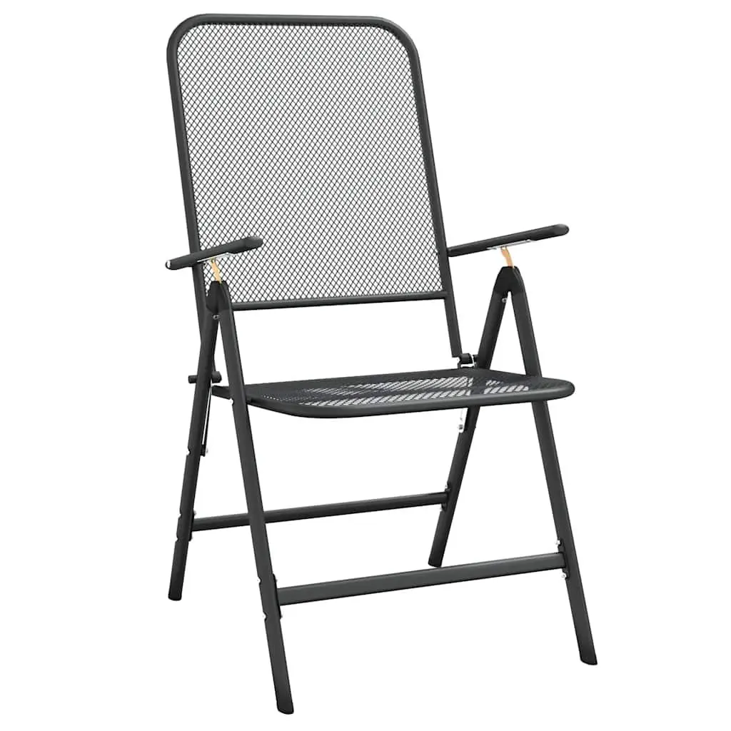 Garden Dining Set 3 Piece Metal Mesh Anthracite Outdoor Furniture with Foldable Chairs and Adjustable Backrests