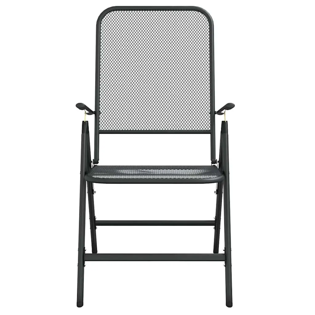 Garden Dining Set 3 Piece Metal Mesh Anthracite Outdoor Furniture with Foldable Chairs and Adjustable Backrests