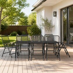 Garden Dining Set 9 Piece Outdoor Furniture Anthracite Metal Mesh Foldable