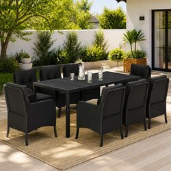 Elegant 9 Piece Black Patio Dining Set with Cushions