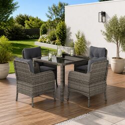 Outdoor Dining Set 5 Piece Garden Furniture Grey Poly Rattan Table Chairs
