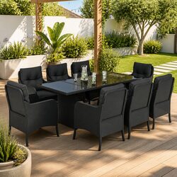 Outdoor Garden Dining Set 9 Piece Black Poly Rattan Patio Furniture with