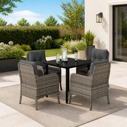 Grey Outdoor Dining Set with Cushions - 5 Piece Garden Furniture