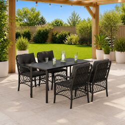 5 Piece Garden Dining Set Outdoor Patio Furniture with Cushions Black