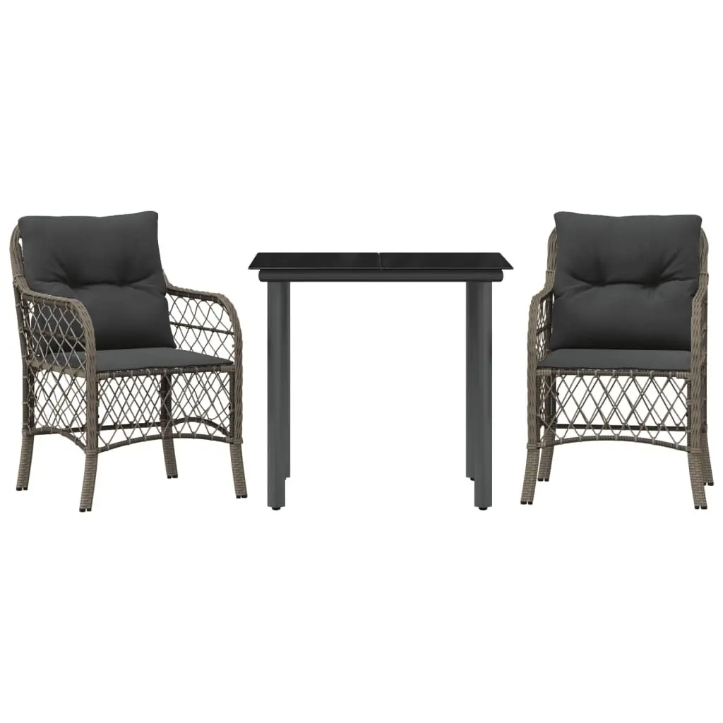 Outdoor Bistro Set 3 Piece Grey Poly Rattan with Cushions