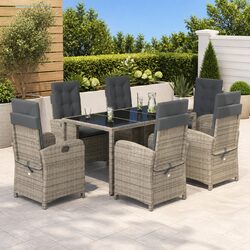 Stylish 7 Piece Grey Poly Rattan Garden Dining Set