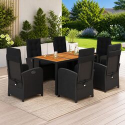 7 Piece Garden Dining Set Outdoor Furniture Black PE Rattan Table Chairs