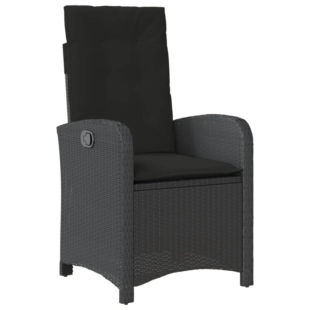7 Piece Garden Dining Set Black PE Rattan Table with Adjustable Backrest Chairs and Thick Cushions
