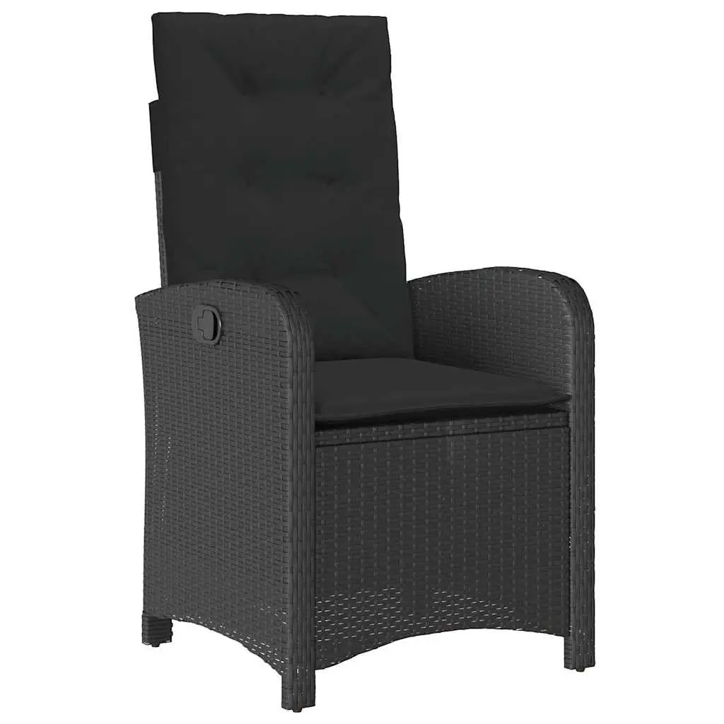 9 Piece Garden Furniture Set Black Poly Rattan Cushioned Dining Chairs Tempered Glass Tabletop