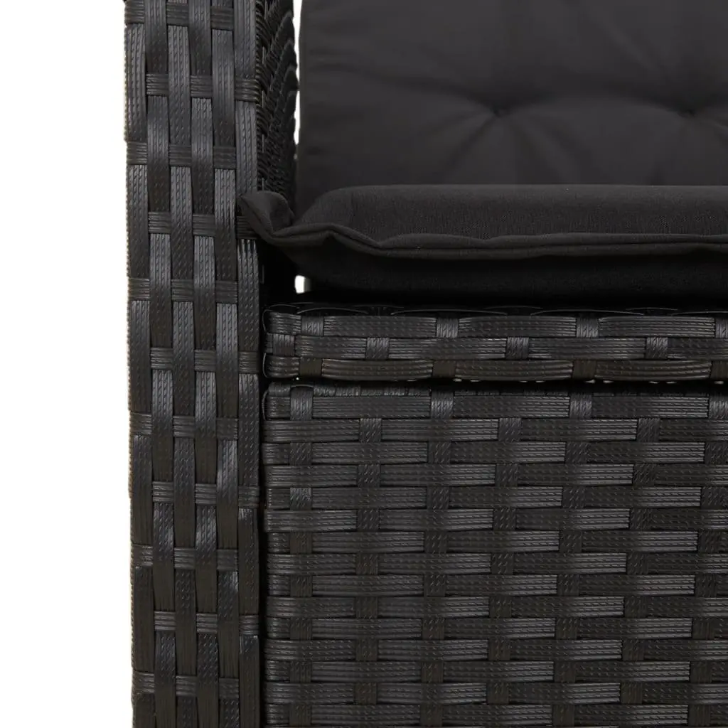 9 Piece Outdoor Dining Set Cushioned Chairs Acacia Wood Table Black Poly Rattan