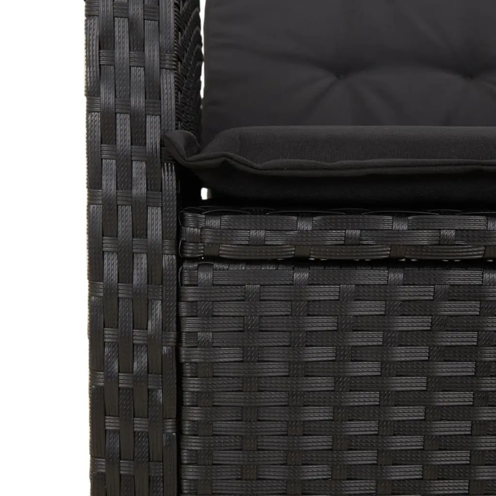 Garden Dining Set 5 Piece Outdoor Furniture Black PE Rattan with Cushions and Tempered Glass Tabletop