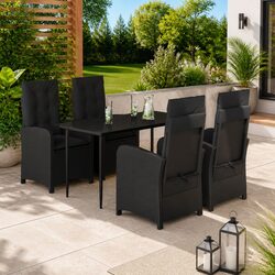 Garden Dining Set 5 Piece Outdoor Furniture Black Poly Rattan Table Chairs