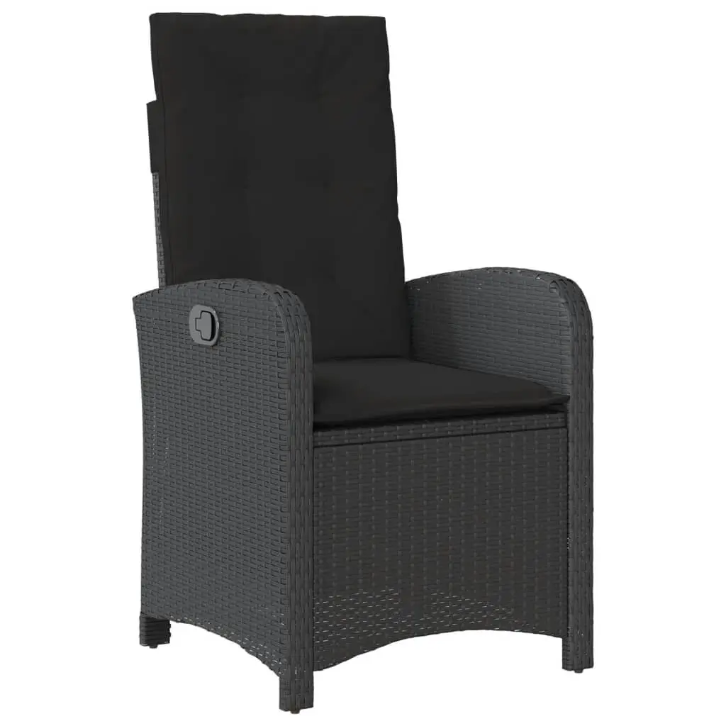 Outdoor Dining Set 5 Piece Black PE Rattan Table with Tempered Glass Top and Adjustable Backrest Chairs