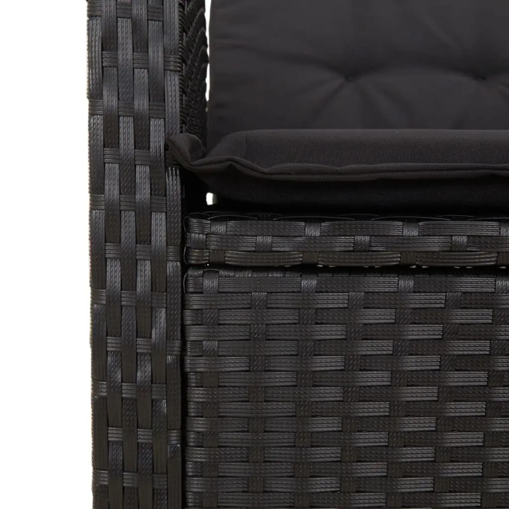 Outdoor Dining Set 5 Piece Black PE Rattan Table with Tempered Glass Top and Adjustable Backrest Chairs
