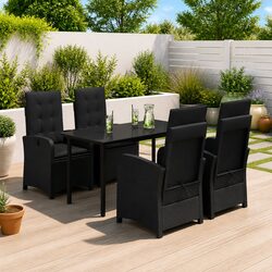 Garden Dining Set 5 Piece Outdoor Furniture Black Poly Rattan Adjustable