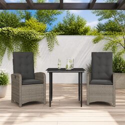 Outdoor 3 Piece Dining Set with Cushions in Grey Rattan